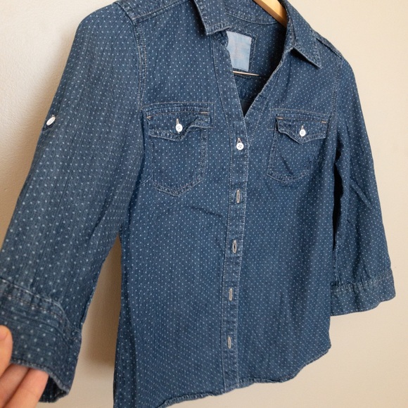SONOMA NWOT polka dot jean button down shirt - Picture 3 of 4